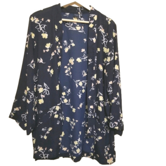 KAARI Blue Kimono Topper XL Navy blue open floral Open Asian Swim Cover - Picture 1 of 9